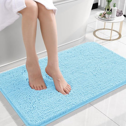 OLANLY Bathroom Rugs 24x16, Extra Soft Absorbent Chenille Bath Rugs, Rubber Backing Quick Dry, Machine Washable Bath Mats for Bathroom Floor, Tub and Shower, Home Decor Accessories, Sky Blue