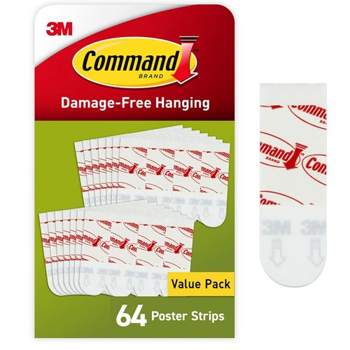 Command Poster Strips - 64 Damage-Free Hangers for Easy Wall Decor | No Tools Required, White Adhesive