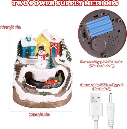 Regine Switzerland Musical Resin Snowman Figurines - LED Spinning Train Holiday Decor | Collectible Indoor Ornaments