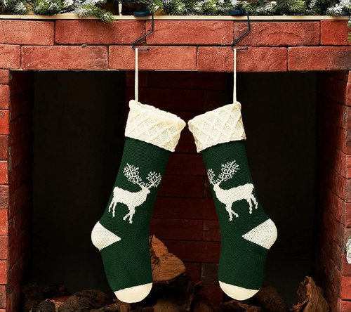 GOER Knit Christmas Stockings - 18" Elk Pattern | Set of 4 Festive Holiday Decor