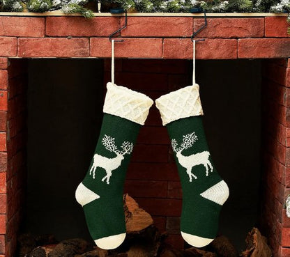 GOER Knit Christmas Stockings - 18" Elk Pattern | Set of 4 Festive Holiday Decor