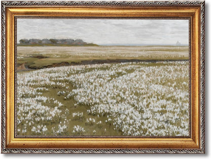 Skiennix Vintage Spring Meadow Canvas Print - Wildflower Wall Art for Living Room & Office | 24x36 Inch with Golden Frame