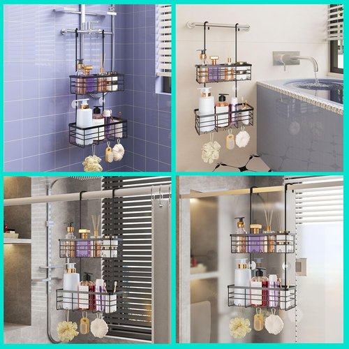 HapiRm Hanging Shower Caddy Organizer - Rustproof 304 Stainless Steel, No Drilling, Black Shelves