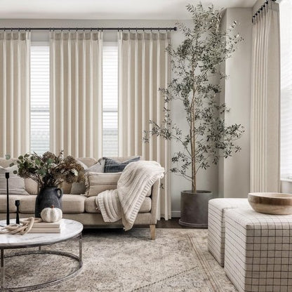 Pinch Pleated Linen Curtains 108 Inches long for Living Room 2 Panels Set Oatmeal Flax Pleat Drapes Back Tab Semi Sheer Fall Cozy Boho Ceiling to Floor 108 Inch Curtains for Bedroom Window,9FT
