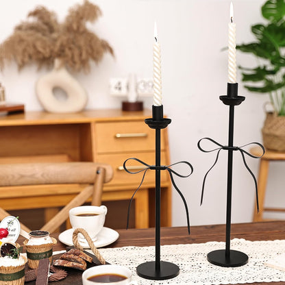Skiennix Black Taper Candlestick Holders - Set of 2 Modern Metal Candle Stands for Dining Table Decor