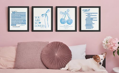 DSHFG Blue Wall Decor - Christian Bible Verse Art Prints for Teen Girls' Rooms | Set of 4, 8x10 Unframed