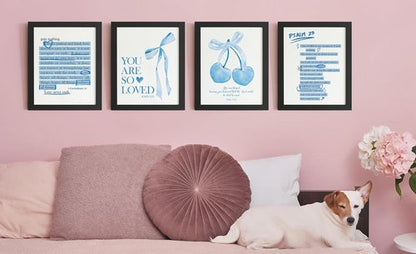 DSHFG Blue Wall Decor - Christian Bible Verse Art Prints for Teen Girls' Rooms | Set of 4, 8x10 Unframed
