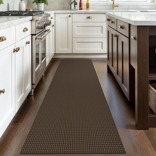 IOHOUZE Washable Runner Rug 2.6'x8' Non Slip Rubber Backed Wide Hallway Runner Entryway Runner Indoor, Kitchen Rugs Woven Cotton Floor Carpet for Hall Entrance Bedroom, Brown