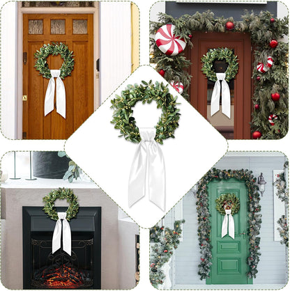 Skiennix 4Pcs White Wreath Sash - Blank Ribbon for Easter & Spring Decor | 5in x 44in