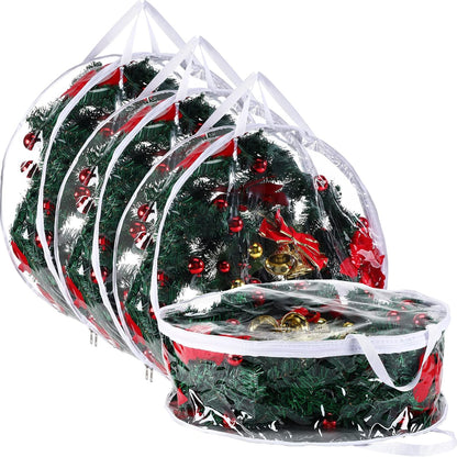 Shappy Clear Christmas Wreath Storage Bag - 24-Inch Wreath Container with Dual Zippers & Reinforced Handles