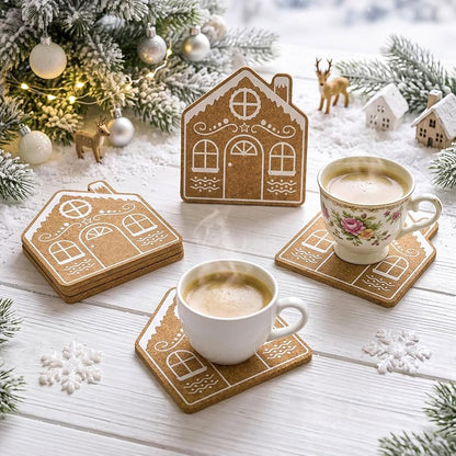 Dingion Absorbent Coasters with Cork Base - Gingerbread House (12 Pcs) Variation of THIS listing
