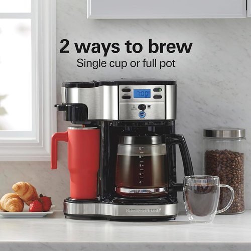 Hamilton Beach 2-Way Programmable Coffee Maker - 12 Cup Glass Carafe & Single Serve, Black/Silver