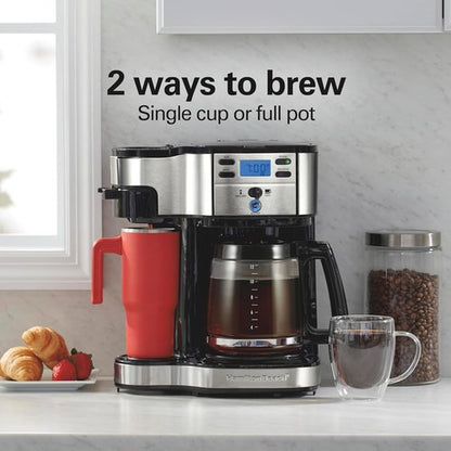 Hamilton Beach 2-Way Programmable Coffee Maker - 12 Cup Glass Carafe & Single Serve, Black/Silver