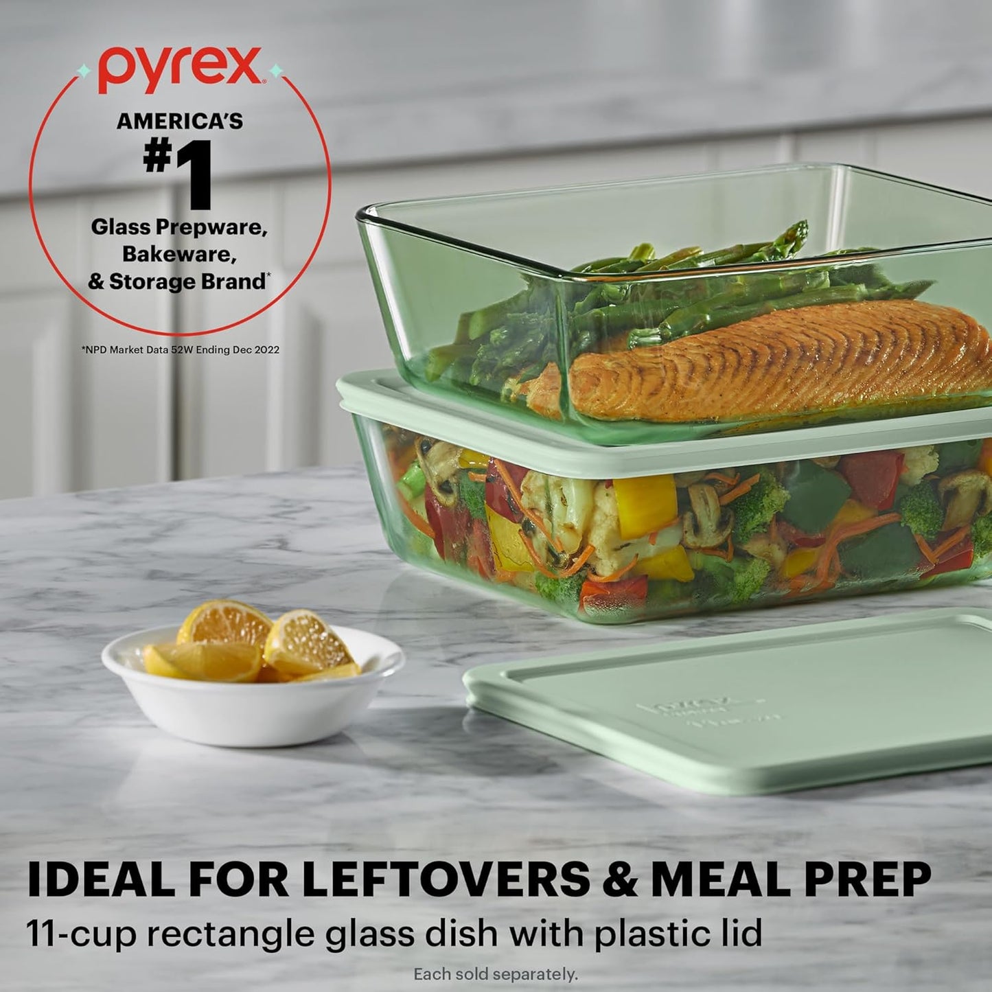 Pyrex Colors Tinted Large Rectangular Food Storage Container - 11 Cup | BPA-Free, Microwave & Dishwasher Safe