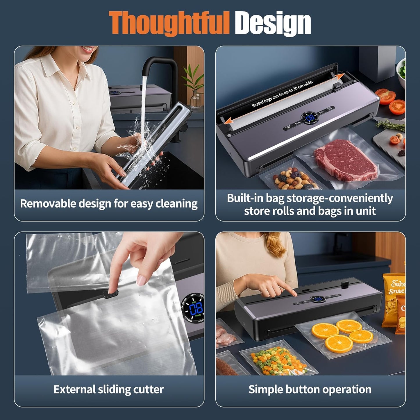 Skiennix Food Vacuum Sealer - 85KPA Strong Suction, Automatic Seal in 10-20 Secs, Includes 10 Bags & Roll