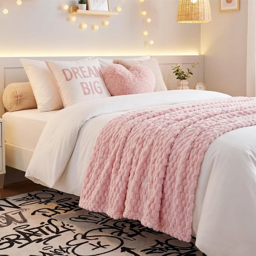 Bedsure Pink Throw Blanket - 350GSM Fluffy Plush Fleece for Cozy Home Decor | 50x60 Inches
