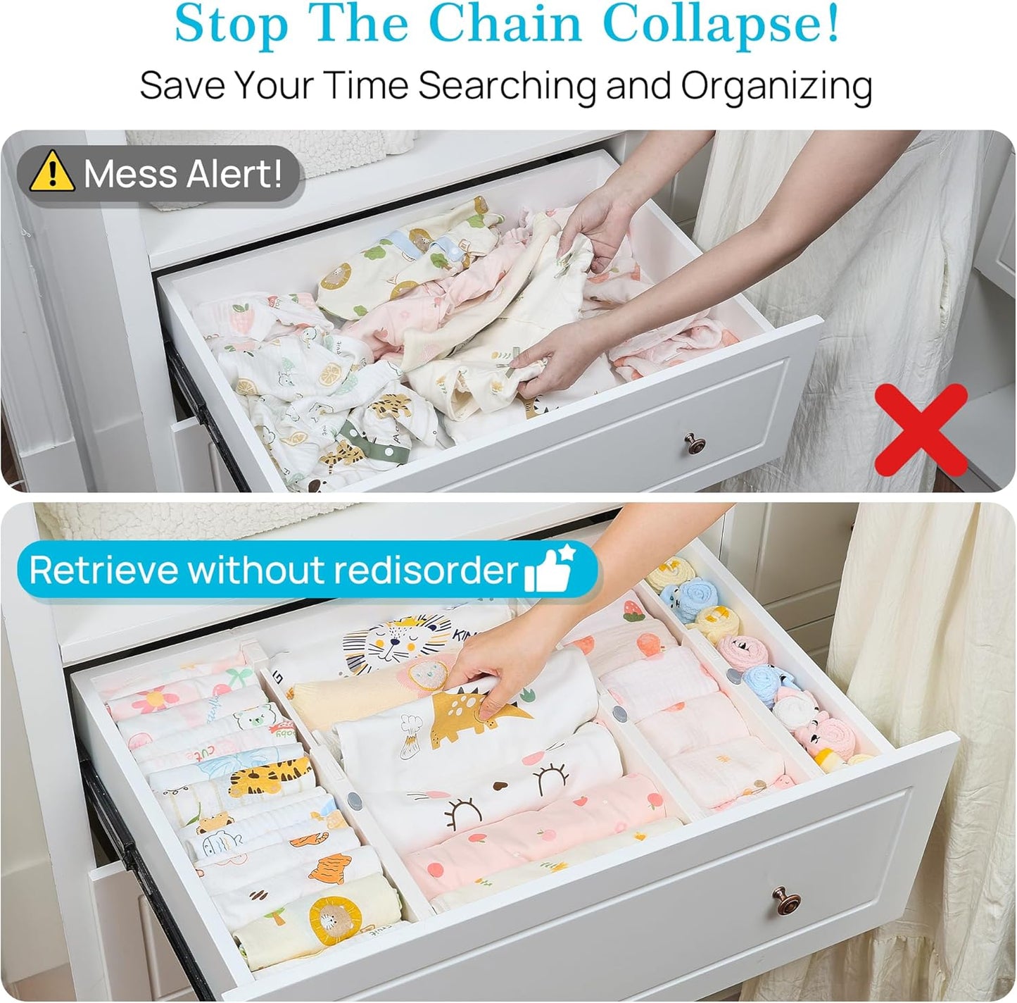 Vtopmart Drawer Dividers - Adjustable 8-Pack for Clothes | Expandable 11.3"-17" Dresser Organizer