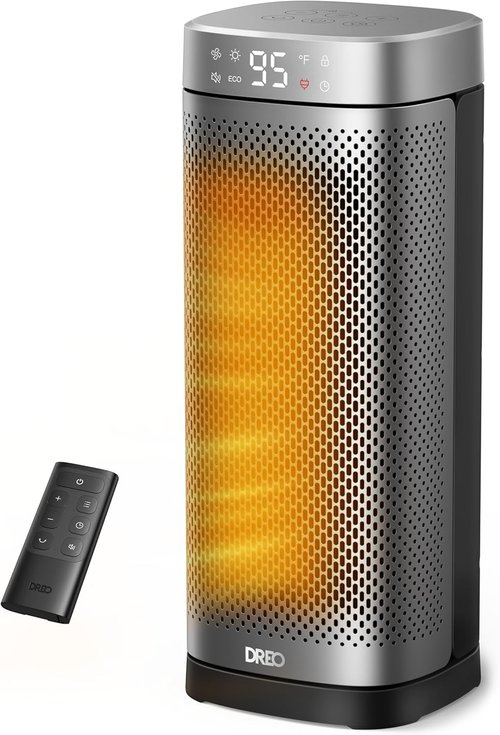 DREO Portable Space Heater - Fast Heating PTC Ceramic with Remote | 1500W, 12H Timer, 70° Oscillation, Overheat Protection