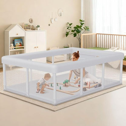 Hiaksedt Baby Playpen - 74x50 Inch Indoor & Outdoor Play Yard with Breathable Mesh Safety Design