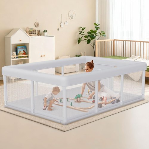 Hiaksedt Baby Playpen - 74x50 Inch Indoor & Outdoor Play Yard with Breathable Mesh Safety Design