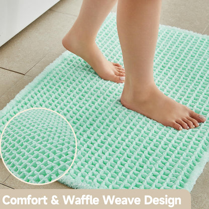 TYUU Waffle Bath Mat, Boho Bathroom Rugs Non Slip Washable Super Absorbent Quick Dry Cute Bath Mat Farmhouse Bathroom Decor, 48"x24" Aqua Blue
