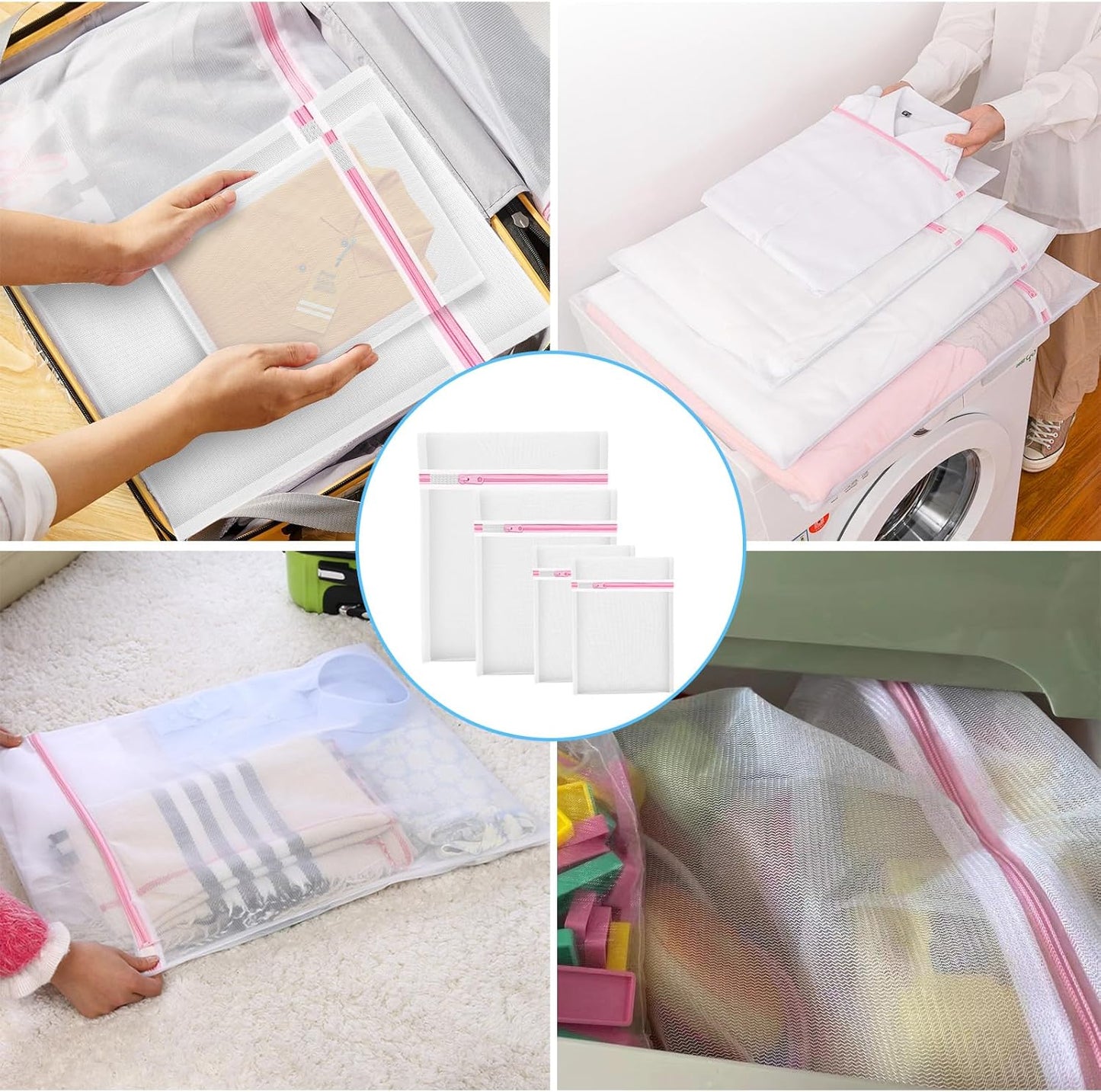 Mesh Laundry Bags by 4Pcs - Ideal for Washing Delicates & Toy Storage | Travel Organizer Set (1 Large, 1 Medium, 2 Small)