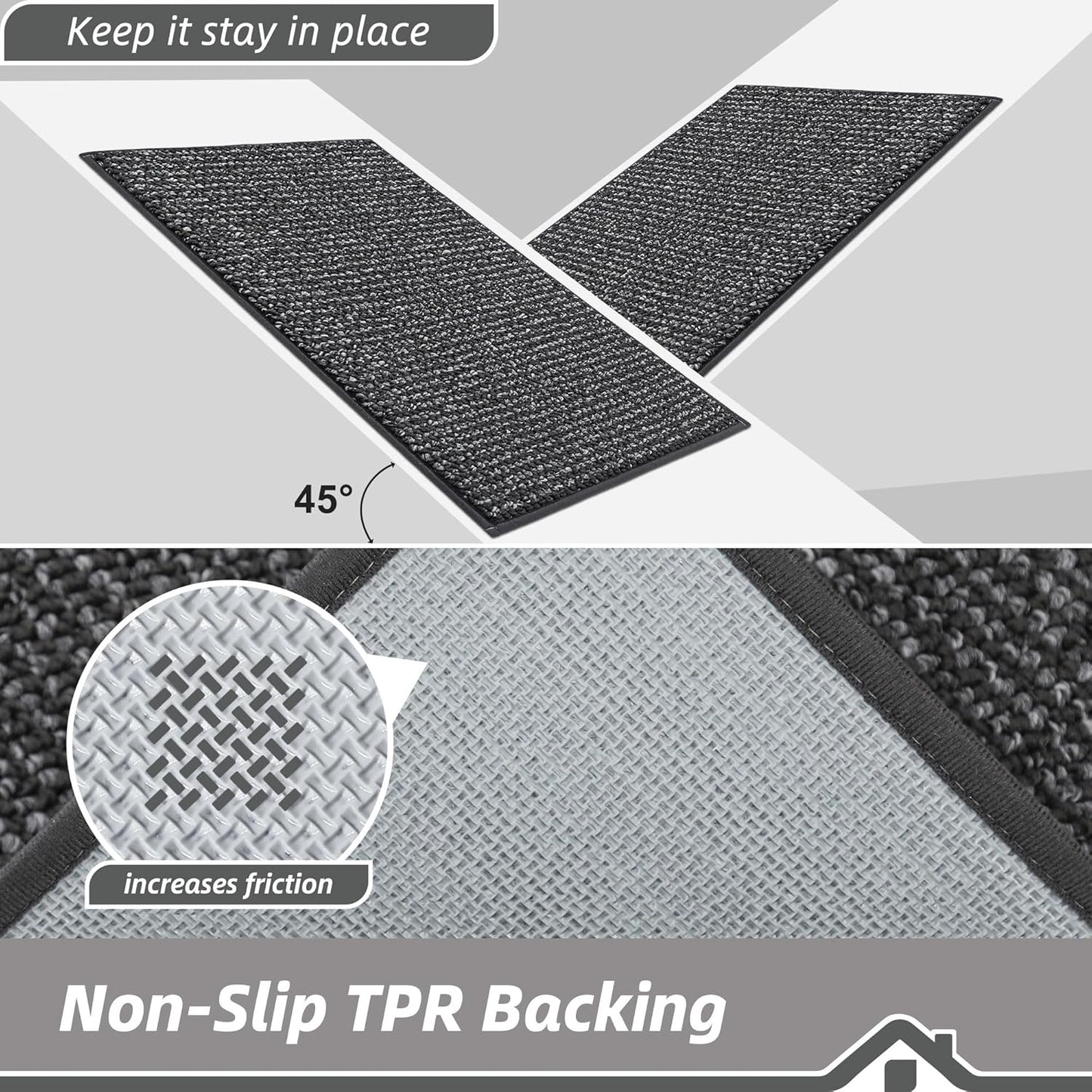 BEQHAUSE Dirt Trapper Door Mat - Non-Slip, Washable Entryway Rug | 17" x 30", Charcoal Color