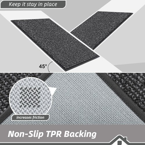 BEQHAUSE Dirt Trapper Door Mat 32" x 72", Non-Slip Washable Doormats Entrance Mat, Dirt Resistant and Absorbent Welcome Mat, Low Profile Floor Mats for Front Back Door and Entryway, Charcoal