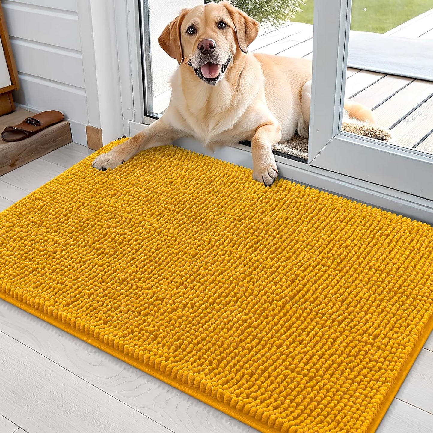 OLANLY Dog Door Mat - Absorbent Non-Slip Washable Doormat for Muddy Paws | 36x24 Golden Yellow