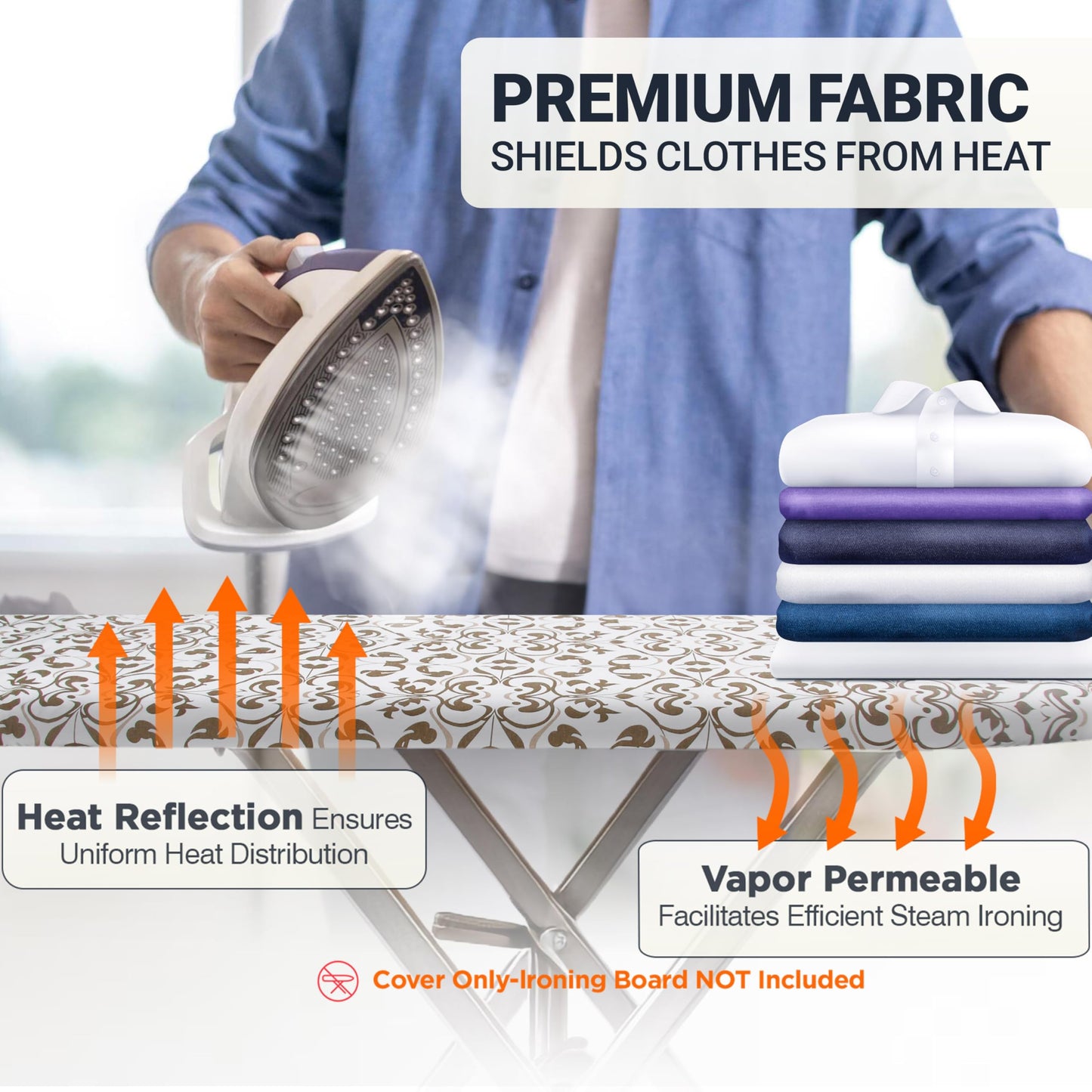 UniSimp Ironing Board Cover and Pad 15"x54" Extra Thick Natural Cotton, Scorch and Stain Resistant Padding, Standard Size Iron Board Cover with Fasteners Heavy Duty Elastic Edge, Heatproof Taupe