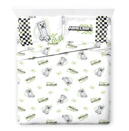 Jay Franco Minecraft Creeper Full Size Comforter Set - 7 Piece Bedding Includes Sheet Set & Pillow Covers - Super Soft Green & Gray Kids Bedding