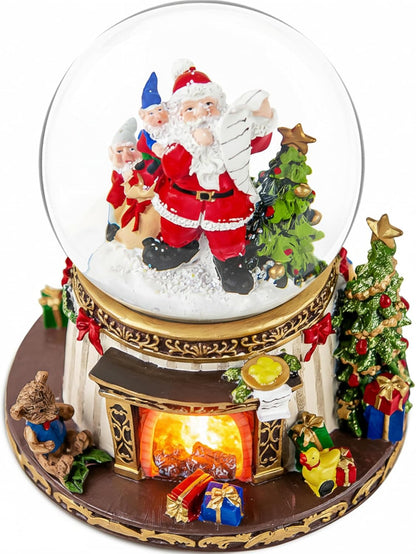 **Regine Switzerland Musical Snow Globe | Santa Claus Fireplace with Automatic Snowfall & 8 Christmas Tunes**