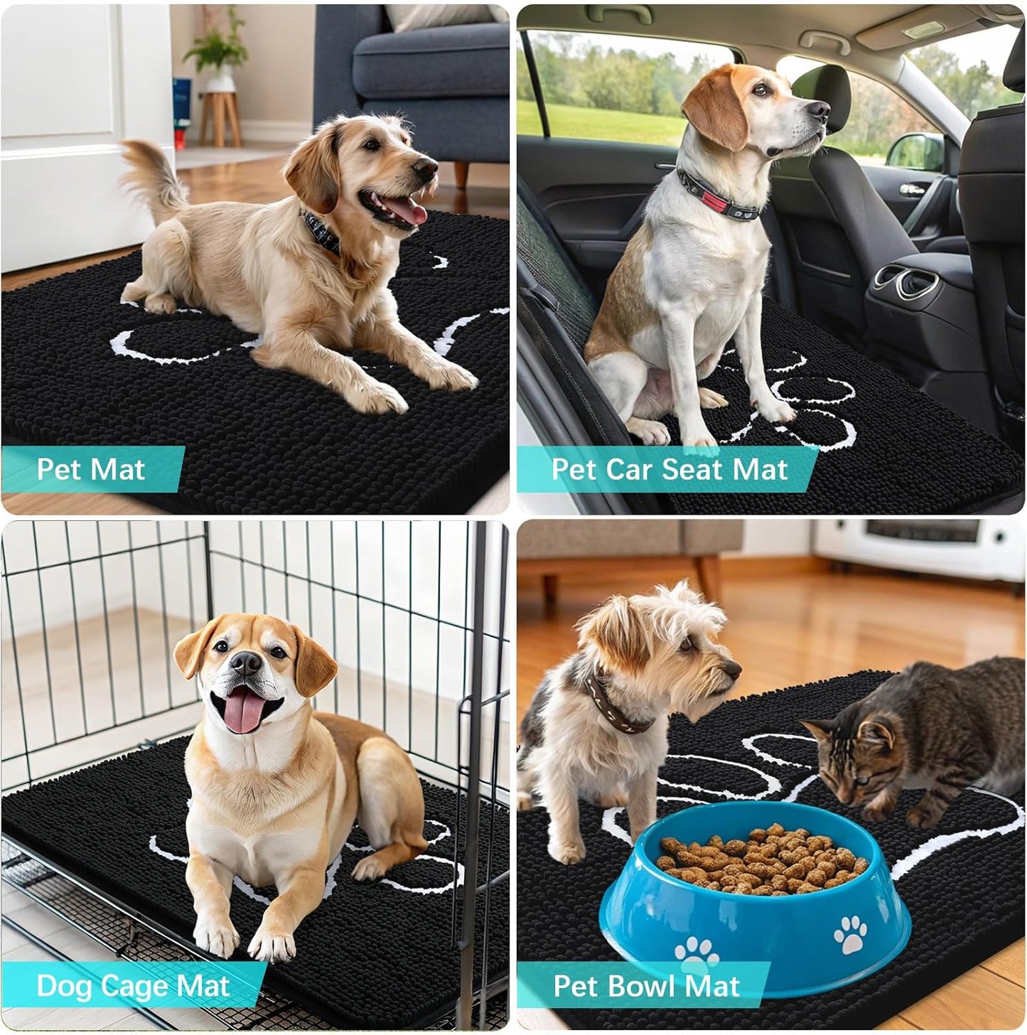OLANLY Dog Door Mat - Absorbent Non-Slip Mud Mat for Paws | 45x27 Inches, Quick Dry Chenille, Black
