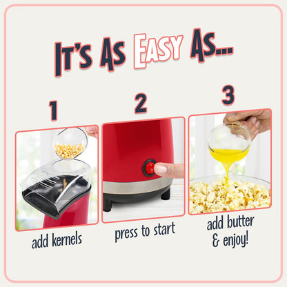 Nostalgia Air Popper Popcorn Maker - 16 Cups Oil-Free Popcorn - Includes 4-Oz Measuring Cup - Red