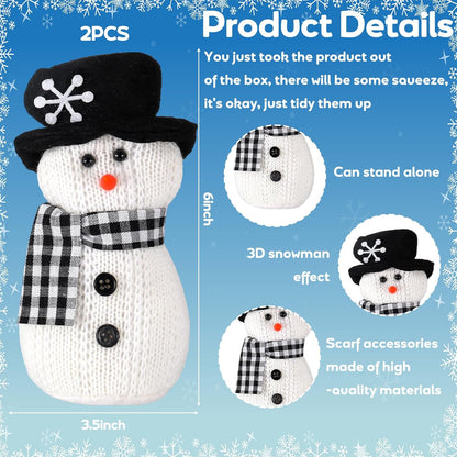 SmoothNovelty Snowman Plush Toys - 6'' Winter Figurines with Checkered Scarf | Holiday Table Decor