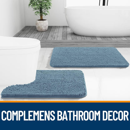 OLANLY Bathroom Runner Rugs - Soft Absorbent Chenille Bath Mats | Quick Dry, Machine Washable, 70x24, Airy Blue