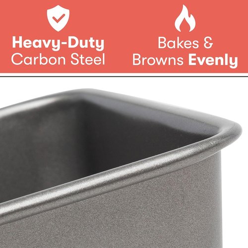 Cooking Light Heavy Duty Nonstick Carbon Steel Bread Pan - Quick Release Coating, 9.25" x 5.25", Gray