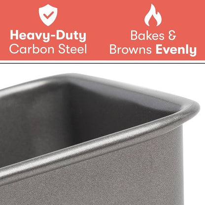Cooking Light Heavy Duty Nonstick Carbon Steel Bread Pan - Quick Release Coating, 9.25" x 5.25", Gray