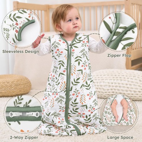 Yoofoss Baby Sleep Sack 18-24 Months, 1.5 Tog Baby Wearable Blanket with 2-Way Zipper, 100% Cotton Organic Fabric Winter Infant Sleeping Sack, Warm Soft Comfy