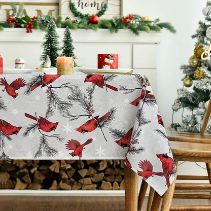 Horaldaily Christmas Tablecloth 60 x 104 Inches - Red Birds & Branch Rectangular