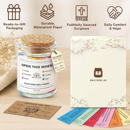 Bible Verse Jar - Inspirational Christian Gift for Daily Encouragement | Handmade 90-Day Color-Coded Verses