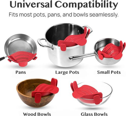 Kitchen Gizmo Silicone Pot Strainer - Adjustable Clip-On Pasta Strainer for Pots & Pans - Large Red