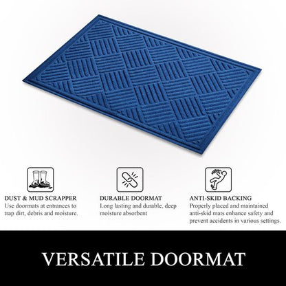 A1HC Durable Heavy-Duty Door Mat - Waterproof & Easy Clean | Indoor/Outdoor, 18x30 Inches, Checkered Blue