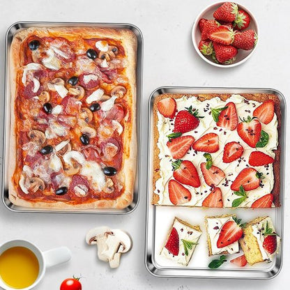 Homikit Baking Sheet Set - 2 Pack Stainless Steel Quarter Sheet Pans, 9 x 13 Inches, Non-Stick & Dishwasher Safe