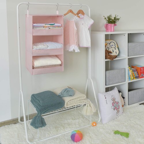 Granny Says 3-Shelf Hanging Closet Organizer - Collapsible Nursery Shelves, Pink, 29.5" H X 12" W X 12" D