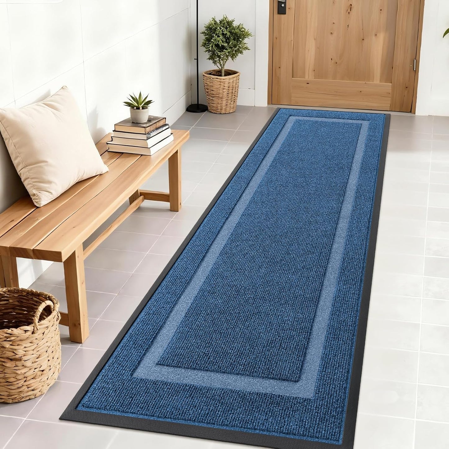 OLANLY Indoor Outdoor Front Door Mat - Waterproof All-Season Doormat, Sturdy Rubber, 71x23, Light Blue