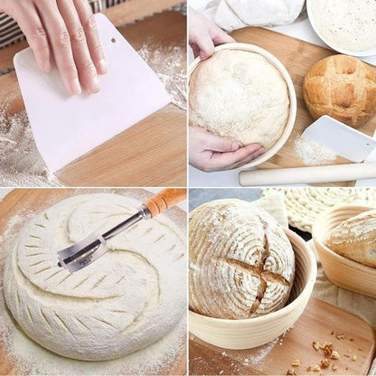 Dimpola Banneton Bread Proofing Basket Set - Handmade Rattan Sourdough Bowls (Oval & Round)