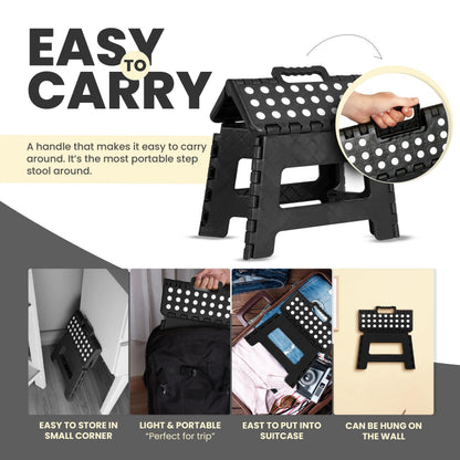 Utopia Home Folding Step Stool with Handle – 9 Inch Anti Slip Collapsible Stool – Holds Up to 300 lbs – Sturdy Plastic Step Stool Foldable for Kitchen, Bathroom and Home Use (1-Pack, Black)