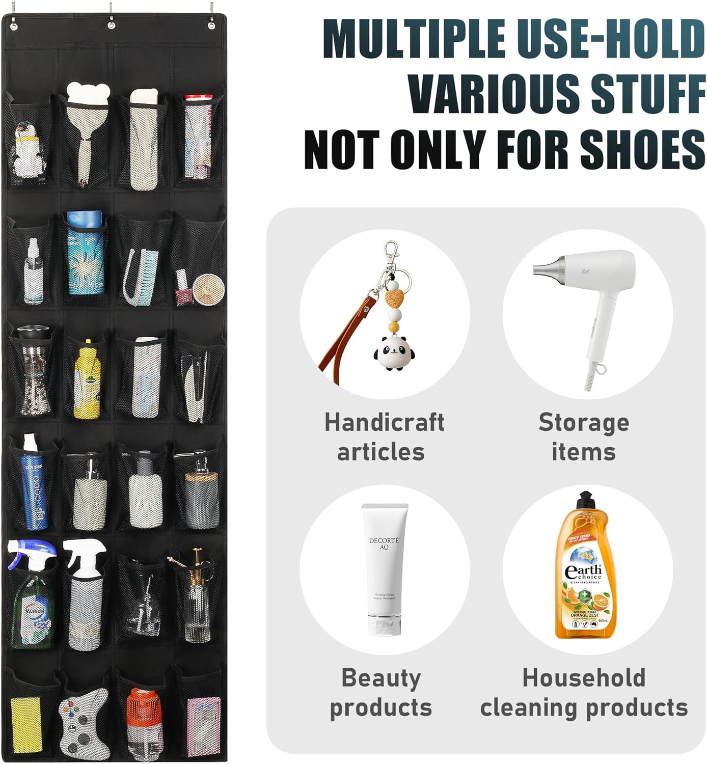 Skiennix Over The Door Shoe Organizer - 24 Large Pockets for Enhanced Closet Storage