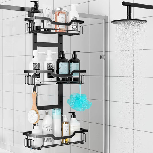 Moforoco Over The Door Shower Caddy - 3-Tier Hanging Organizer for Bathroom & Kitchen Storage - Black